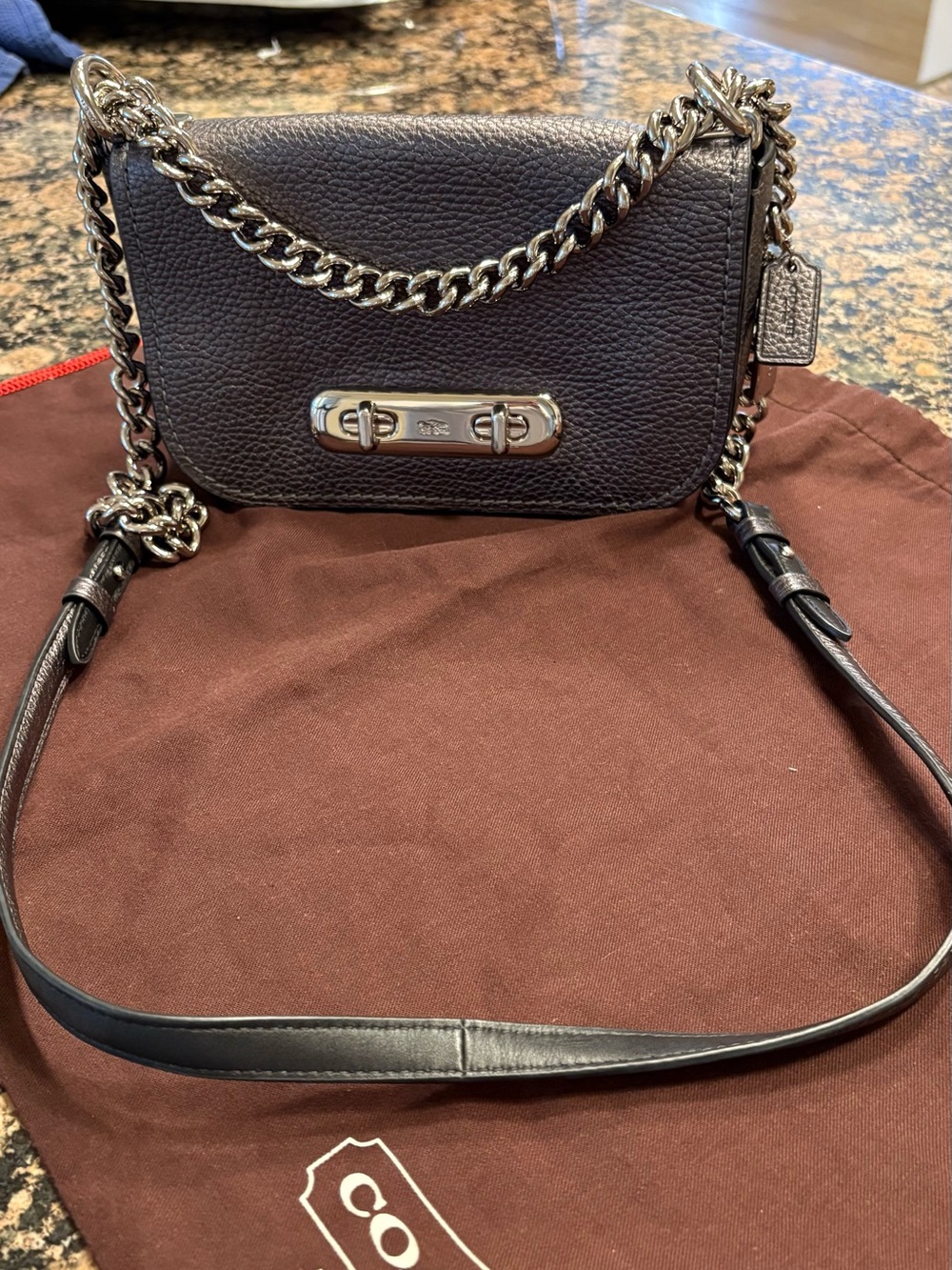 Coach Swagger 20 Crossbody Shoulder Bag Metallic Gray Pebbled Leather Rare